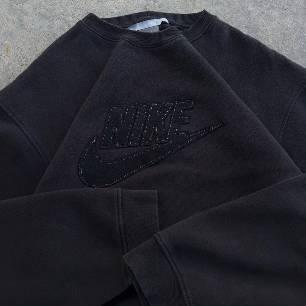 Vintage Y2K Nike Sweatshirt Faded Black Center Swoosh XXL (j4)